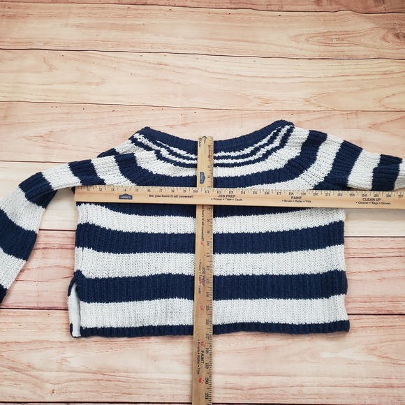 Pilcro‎ Sweater Womens Medium White Striped Knit Cropped Bell Sleeve Pullover - Picture 6 of 9